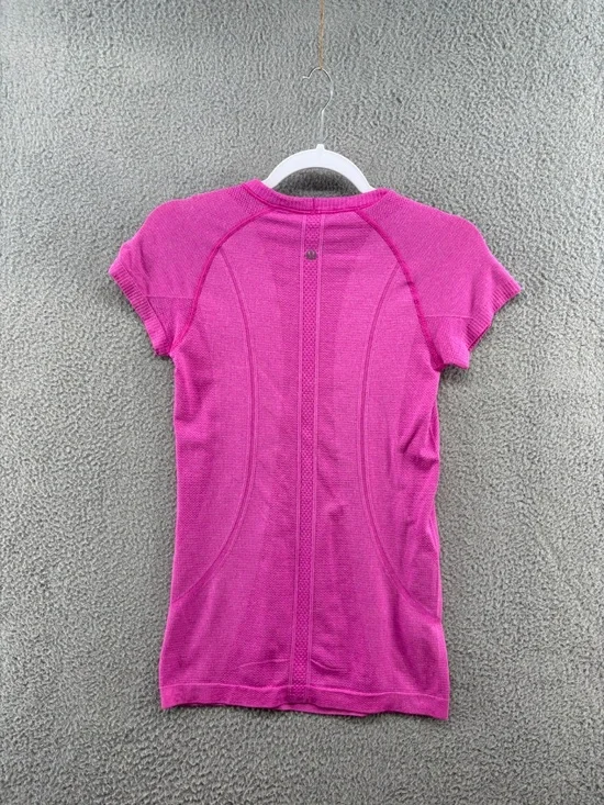 Lululemon For The Run Short Sleeve Tee Size 6 | Rare Fuchsia Pink 2018 - Picture 2 of 9